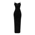 thumbnail image 4 of FcBaudy Camisole Sans Manches Robe Col en V, Robes d'Été pour Femmes, Robes pour Femmes Robe Fendue Irrégulière en Maille Solide Robe Col en V pour Femmes, 4 of 5