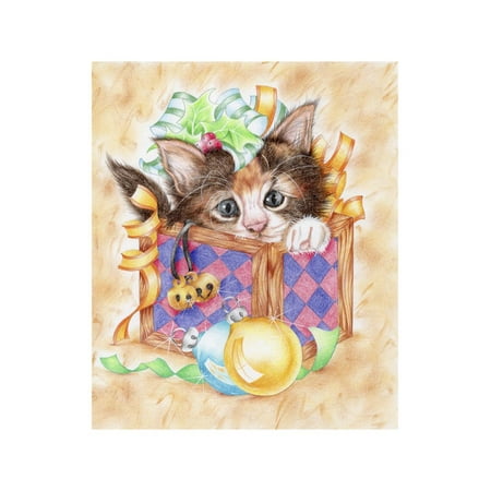  Christmas  Box Kitten Print Wall Art  By Karen Middleton 