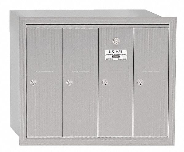 Vertical Mailbox - 4 Doors - Aluminum - Recessed Mounted - USPS Access