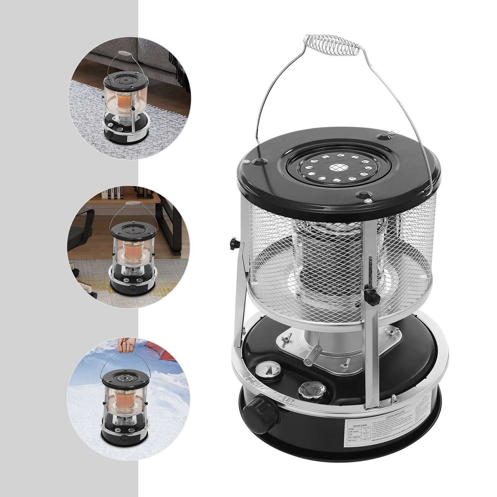 4.6L/1.22 Gal Modern Black Freestanding Outdoor Camping Kerosene Heater Portable Kerosene Stove 2600W