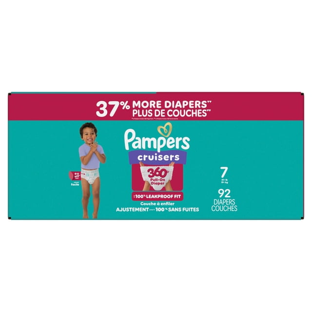 Pampers Couches - Cruisers 360° - Taille 7, Ajustement Anti-Fuites jusqu'à 100 %, Conçues pour les Bébés Actifs, Couche à Enfiler, Attaches Faciles à Retirer Conçues pour des Changements Faciles