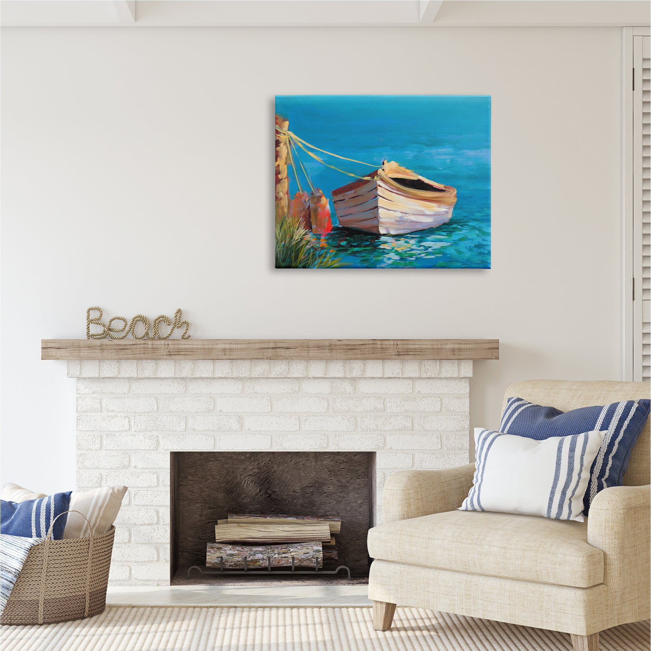 Stupell Industries Docked Boat in Lake Transportation Painting Gallery Wrapped Canvas Print Wall Art, 40 x 30