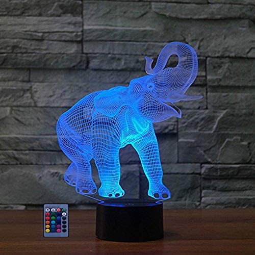 YSITIANNA 3D Elephant Night Light USB Powered Remote Control Touch Switch Decor Desk Optical Illusion Lamps 7/16 Color Changing Lights LED Lamp Home Brithday Room Decoration STNL#2531