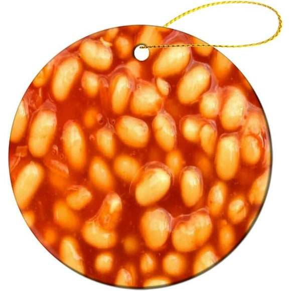 Funny Realistic Food Baked Beans Christmas Ceramic Ornaments for Home Decor Holiday Xmas Tree Hanging Ornament Christmas Tree Decoration Gifts for Family Friends