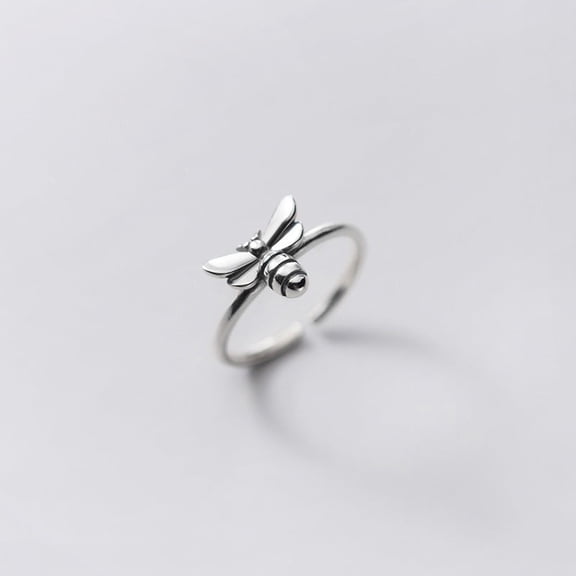 Womens 925 Silver Ring Vintage Bee Ring Adjustable Opening Insect Design Ring Anniversary Gift for Her Fashion Jewelry Statement Ring Party Ring
