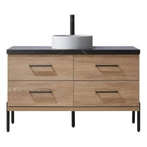 Trento 48" Black Sintered Stone Top Concrete Sink North American Oak Bath Vanity