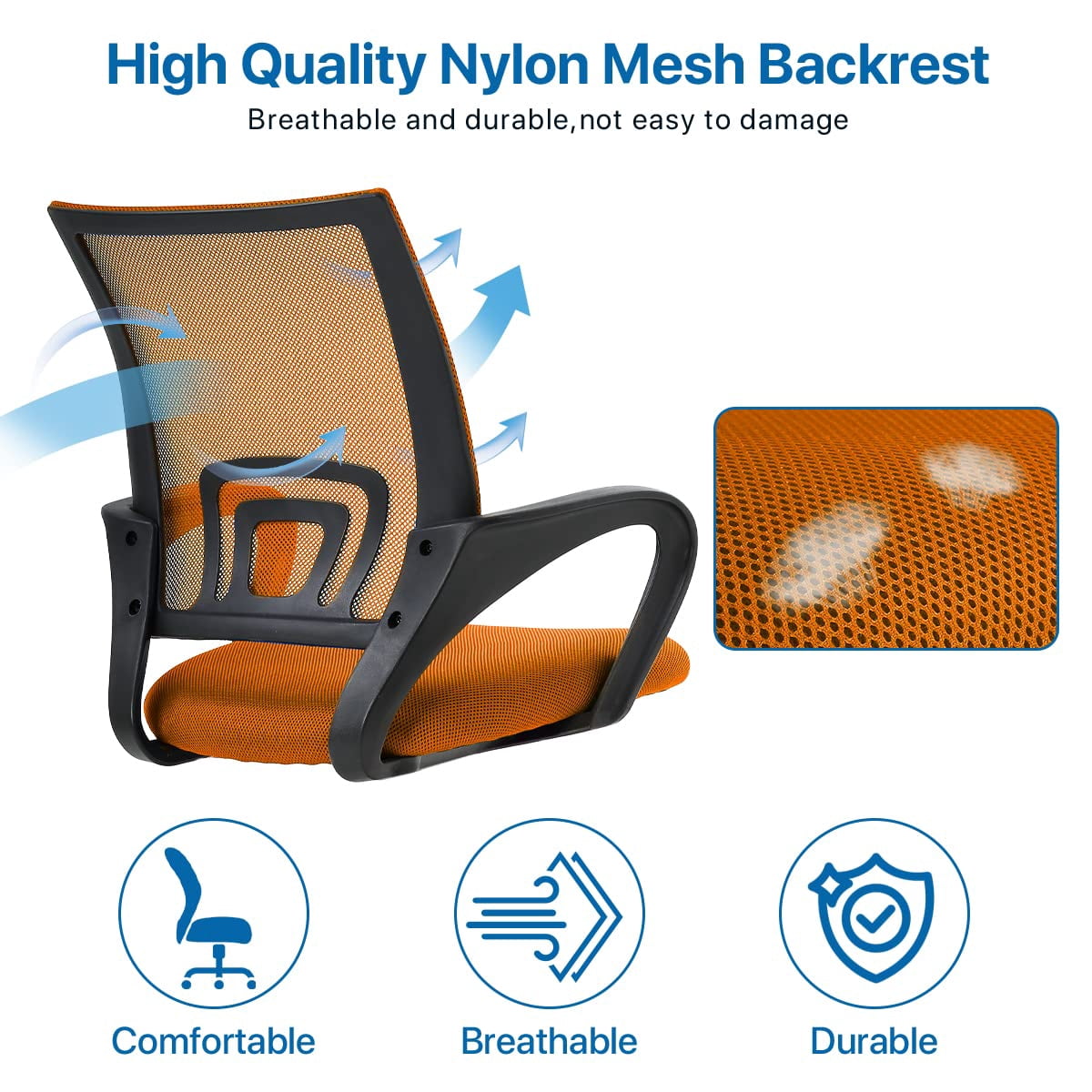 NiamVelo Mesh Office Chair, Mid-Back Home Office Chair Adjustable Ergonomic Desk Chair with Armrest, Rolling Swivel Chair for Adults, Orange
