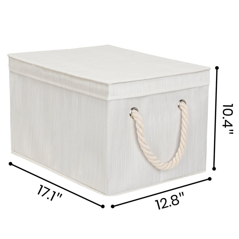 Foldable Fabric Storage Bins with Lids & Handles, Collapsible Storage Boxes  for Closet&Shelf, 3-Pack, X-Large, Ivory, 12.8''x17.1''x10.4