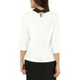 thumbnail image 3 of INSPIRE CHIC Women 3/4 Sleeves Contrast Collar Blouse Tops White S, 3 of 6