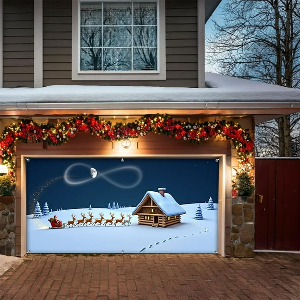 Christmas Garage In Garage Door Decorations Christmas Banners Backdrops Decorations Hanging Decor For Indoor Outdoor House Lawns Party Background 12.12x5.9FT