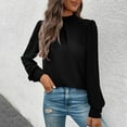 thumbnail image 2 of Weiqiqre Womens Tops Mock Neck Pleated Solid Long Sleeve Blouse Shirt Top, 2 of 6