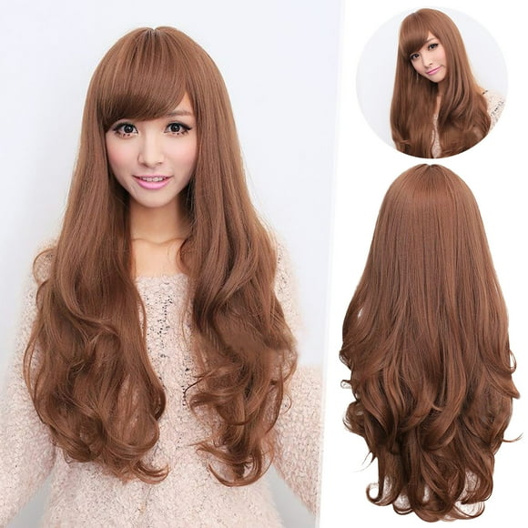 TopLLC Wigs Body Wave Wig For Women With Medium Length Curly Hair, Brown 1B Wig European And American Rose Mesh Matte Silk Mid split toupee