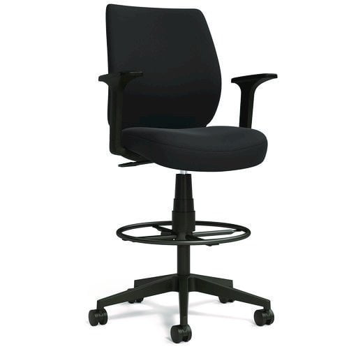 Alera Wessex Drafting Stool, Fabric, Supports Up to 275 lb, 27.95 to 33.66 Seat Height, Black Seat, Black Back, Black Base
