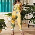 thumbnail image 5 of JULMCOMO Cotton Linen Jumpsuits for Women Pull On Floral Print Scoop Neck Comfy Loose Fit Rompers Tie Strap Vintage Casual Summer Overalls Complexion S, 5 of 7