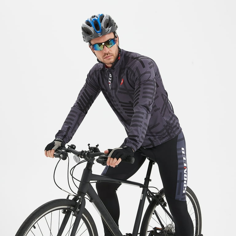 Sponeed Men's Mountain Bike Winter Clothing Long Sleeve Set MTB Pants 4D  Padded Bicycle Jacket Gray S 