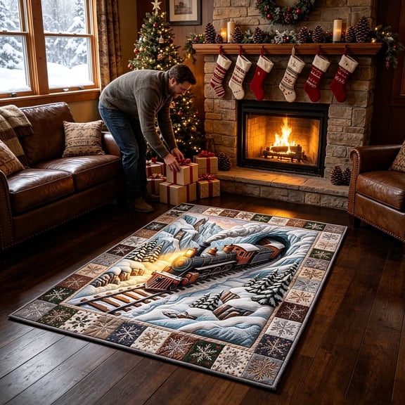 AZXY Christmas Decorations Rectangle Crystal Velvet Floor Rug, Assorted 3D Visual Illusion Pattern Xmas Area Carpet, Holiday Decorative Rug for Living Room Bedroom Entryway Home Party