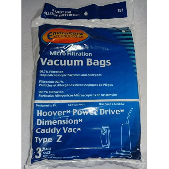 Hoover Power Drive, Dimension, Caddy Vac Type Z Vacuum Bags Microfiltration with Closure - 3 Pack