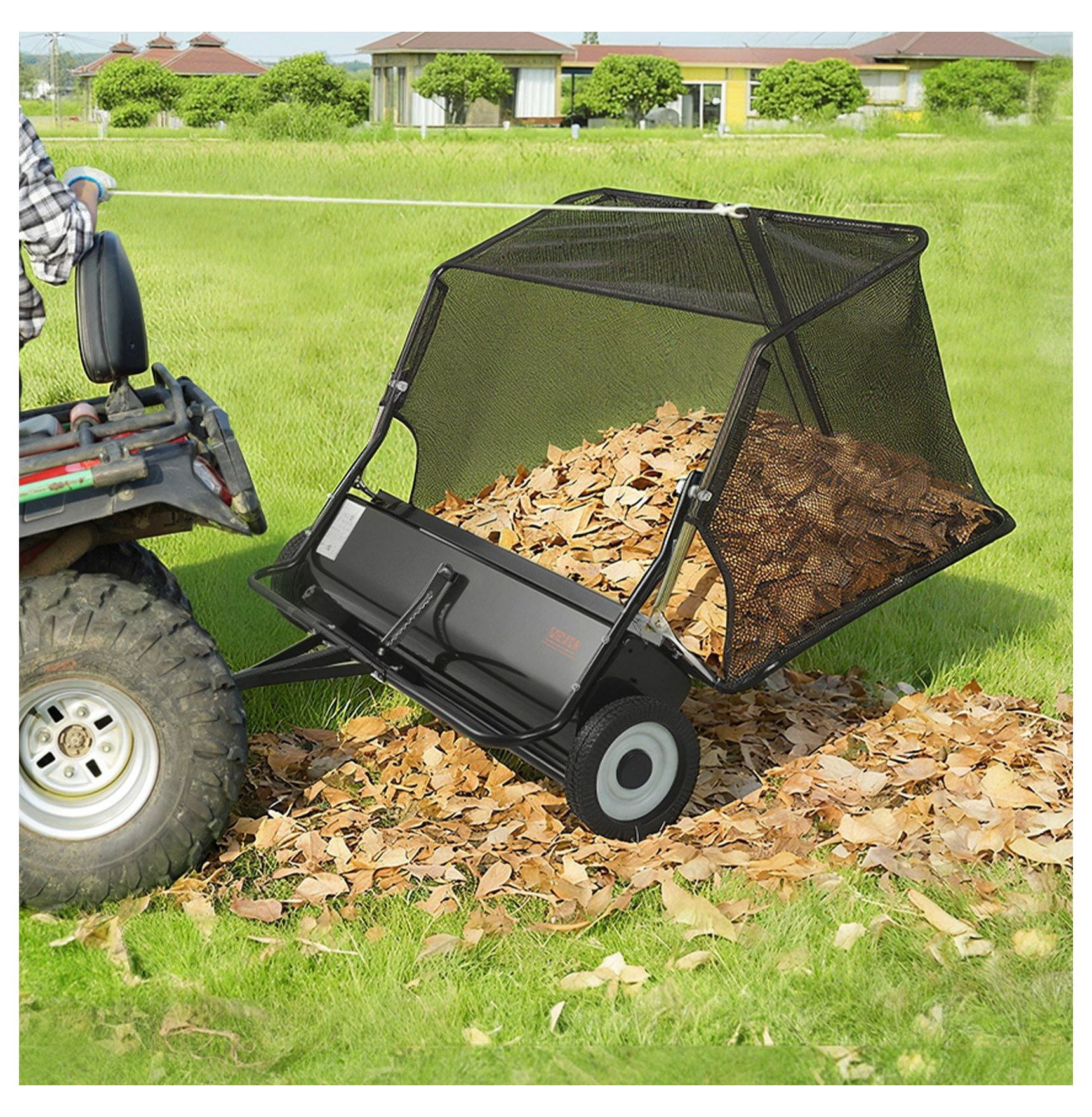 Tow Behind Lawn Sweeper 48 Inch - 20 cu.ft Hopper Bag Leaf & Grass Collector, Adjustable Height Garden Sweeper for Tractor, Yard Clean Up