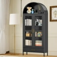 thumbnail image 2 of Roromall Metal Arched Pantry Cabinet, Modern Farmhouse Bookcase with Glass Door, 2 Adjustable Shelves & Drawers, Versatile Cupboard, Freestanding Display Cabinet, Black, 2 of 6
