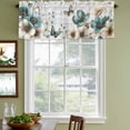 thumbnail image 3 of 2 Pack Valances for Window, Teal Tulip Butterfly Short Curtains for Kitchen Bedroom Living Room, Beige Turquoise Floral Grey Wooden Rod Pocket Small Window Treatment Valance Drapes 42 x 12 Inch, 3 of 8