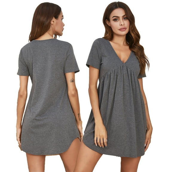 Zoeecloth Women's Nightgowns Cotton Short Sleeve Sleepshirts V Neck Soft Sleep Dress Casual Loose Woman Sleepshirt/Nightshirts/Sleepwear S-XXL
