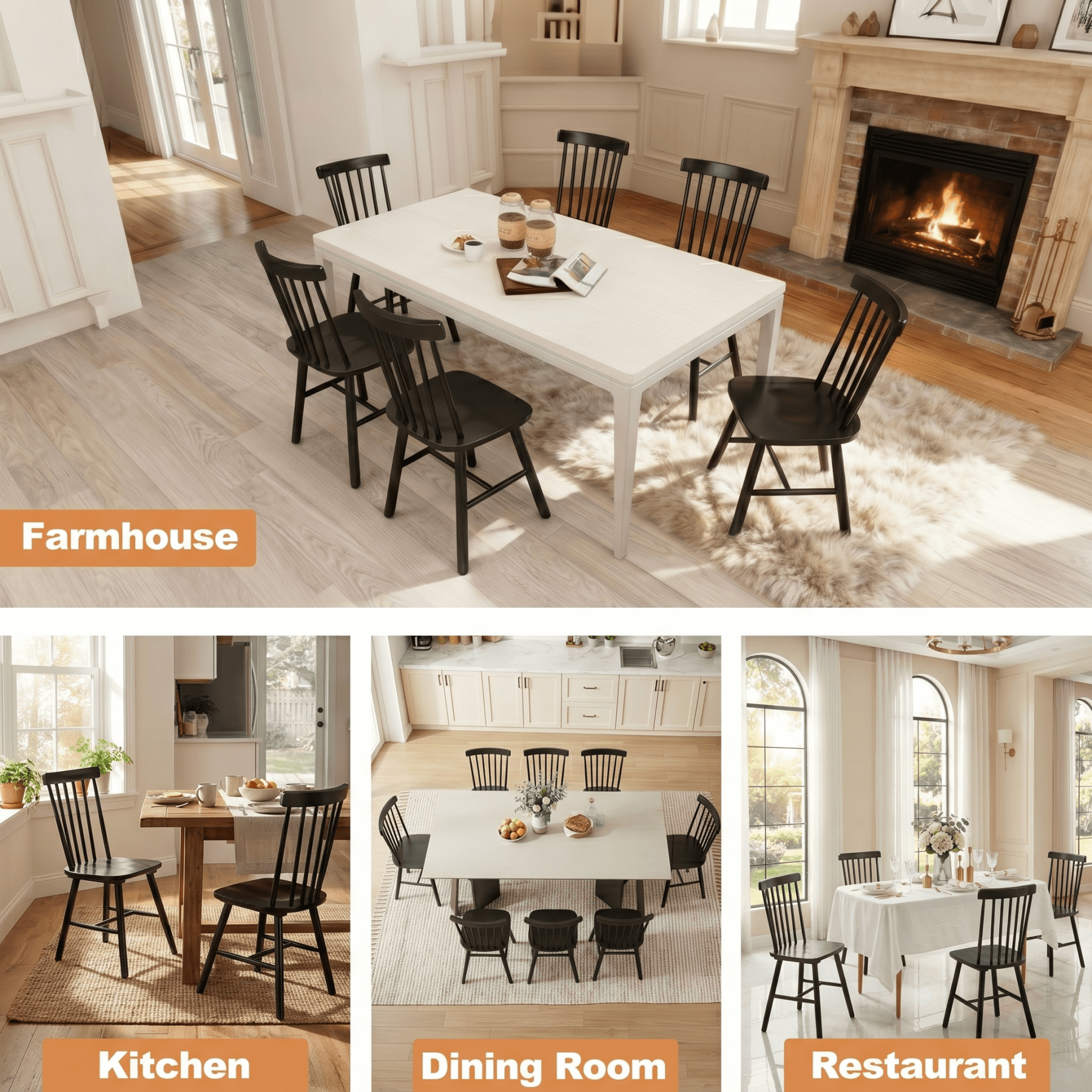 TrumanPick Farmhouse Windsor Dining Chairs Set of 8, Spindle Back Wood Dining Room Chairs, Kitchen Chairs for Living Room & Restaurant, Black