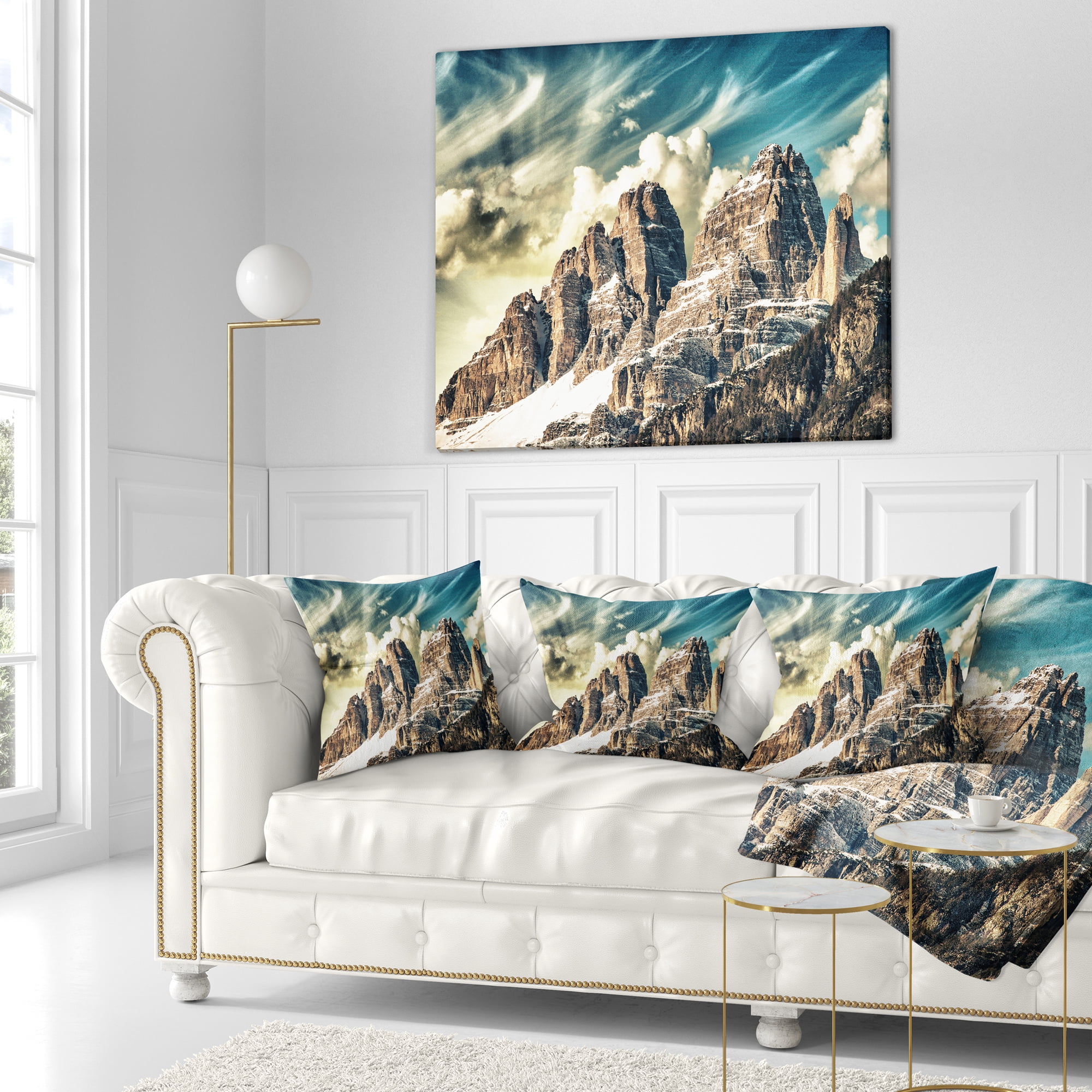 Designart High Peaks of Dolomites - Landscape Photo Throw Pillow - 16x16