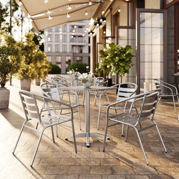 Flash Furniture Outdoor Patio Dining Set, Aluminum Table with 4 Chairs, Multiple Shapes and Sizes