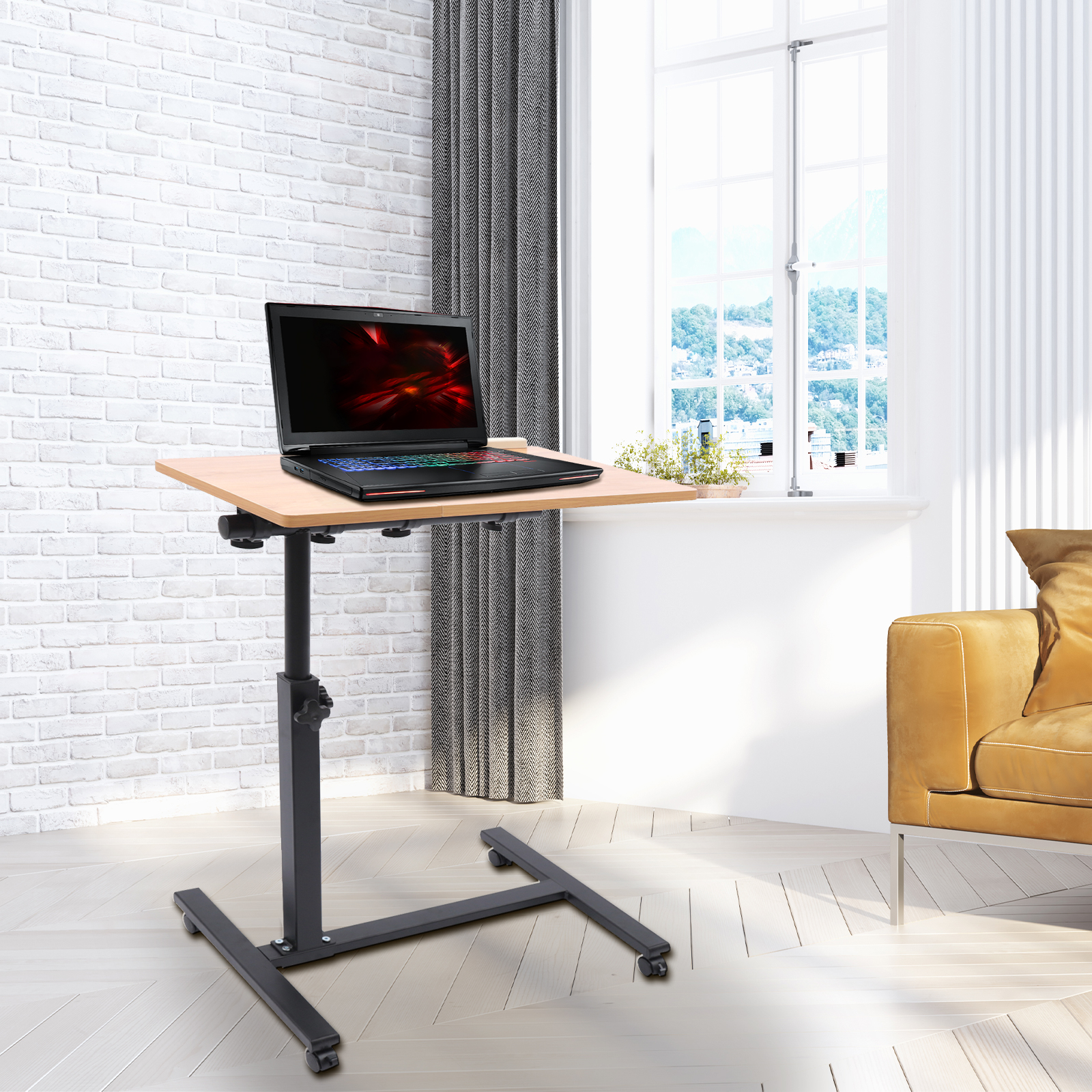 Loyalheartdy Rolling Laptop Desk Height Adjustable Tilt Tray Moving Stand for Office Laptop Bed Sofa Side Table