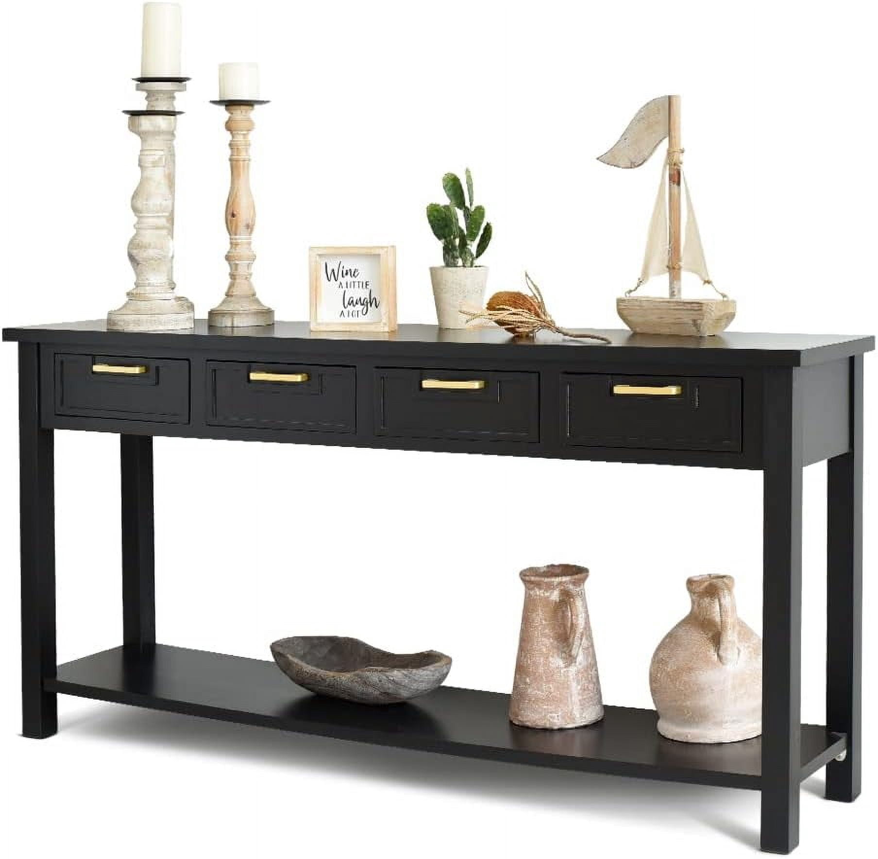 Kinbor Entryway Console Table, 60 Inch Sofa Table w/4 Drawers & Shelf Narrow Long Hallway Table, Black