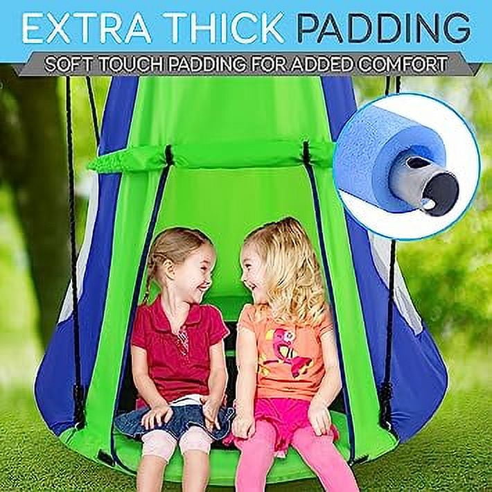 SereneLife 40” Tree Play Tent Hangout for Kids Indoor Outdoor Flying Saucer Floating Swing (Green)