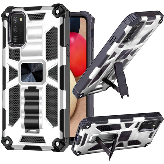 For Samsung A02s Machine Magnetic Kickstand Case Cover - Silver