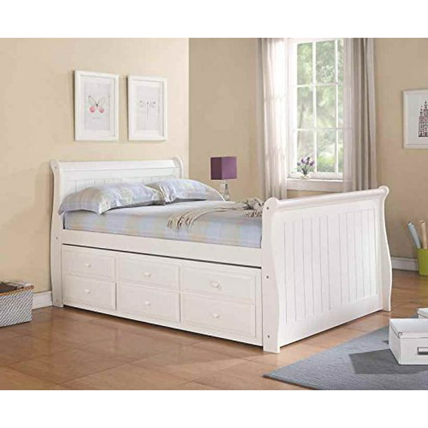 Donco Kids Full Sleigh Captains Bed, White Twin Sleigh Bed With Trundle