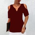 thumbnail image 2 of Camisas sexy de verano para mujer Cuello en V Hombro frío Manga corta Tops Blusa regular Fridja ghk5001, 2 of 5