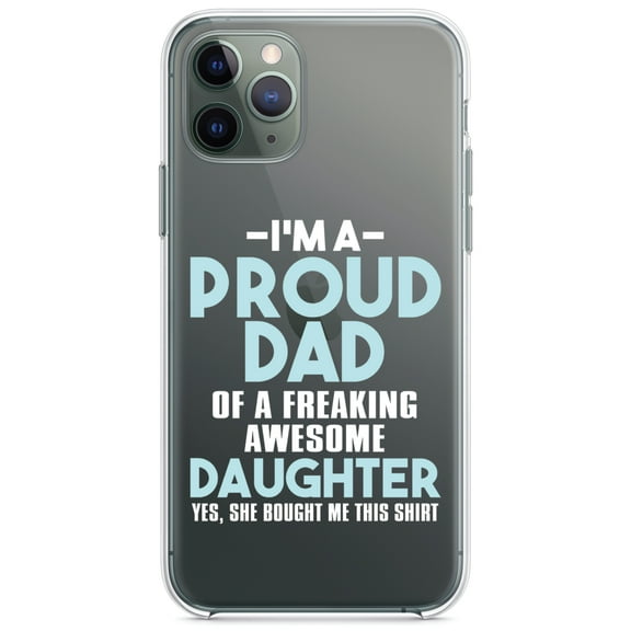 DistinctInk Clear Shockproof Hybrid Case for iPhone 13 (6.1" Screen) - TPU Bumper Acrylic Back Tempered Glass Screen Protector - I'm a Proud Dad of Awesome Daughter