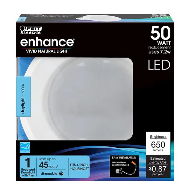 Feit Electric Enhance LED 7.2 Watts (50 Watt Equivalent) Daylight Recessed Downlight, 4' Trim , E26, Dimmable