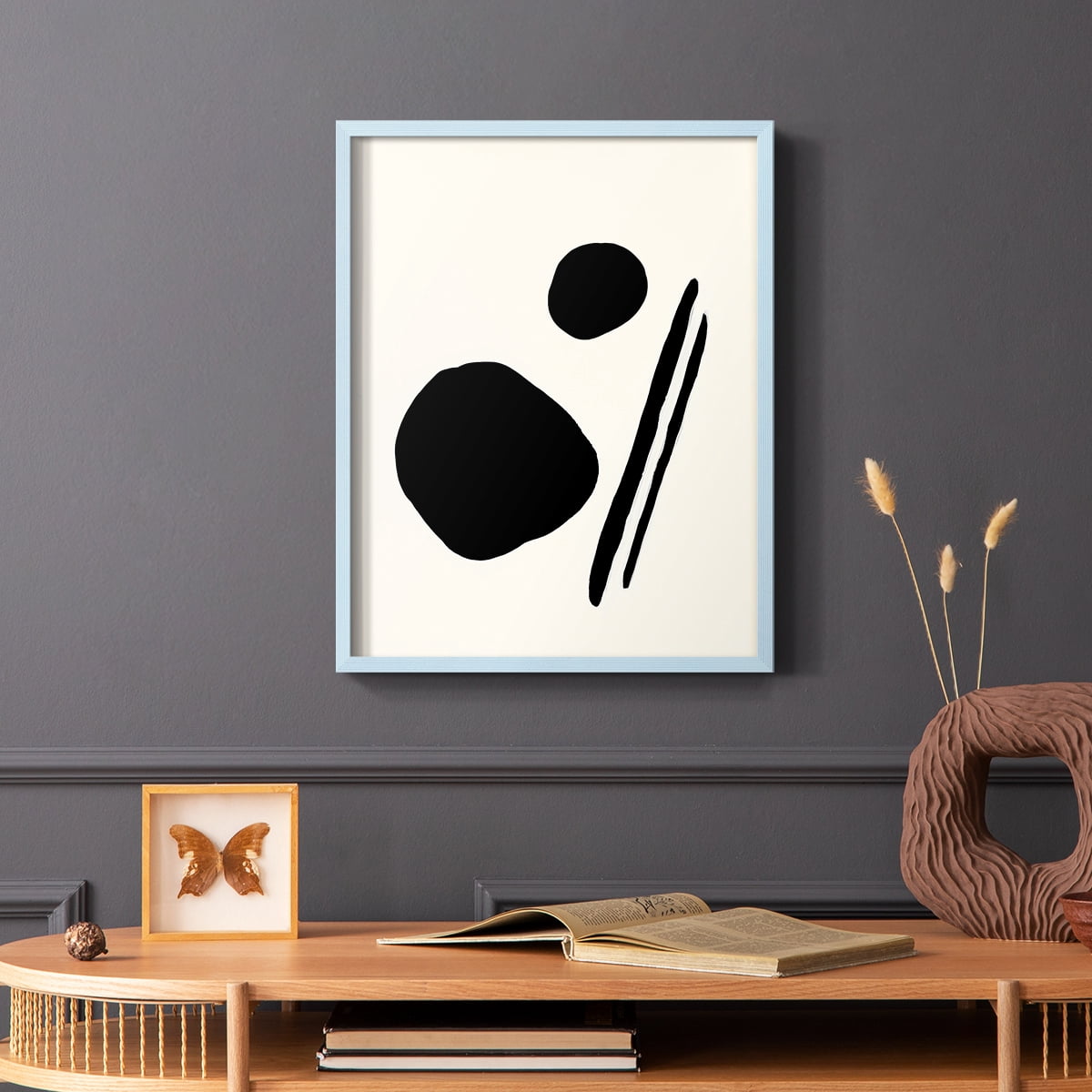 Sticks & Stones III V30 Framed Print in Blue Solid Wood Framed Print No Nail Hanging
