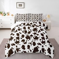 Castle Fairy Brown White Cow Print Full Size Comforter Sets 3-Piece for Teens Boys Girls,Farmhouse Animal Bedding Comforter Set,Vintage Aesthetic Lightweight Bedding Sets,Microfiber Bedroom Decor