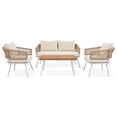 thumbnail image 2 of 4 Pieces Patio Furniture Sets, Rope Weave Outdoor Sectional Sofa Chairs Conversation Set with Wood Table and Cushions for Backyard Porch Balcony, 2 of 15