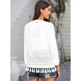 thumbnail image 2 of Elegant White Openwork Knit Cardigan with Fringe Hem & Button Front, 2 of 5