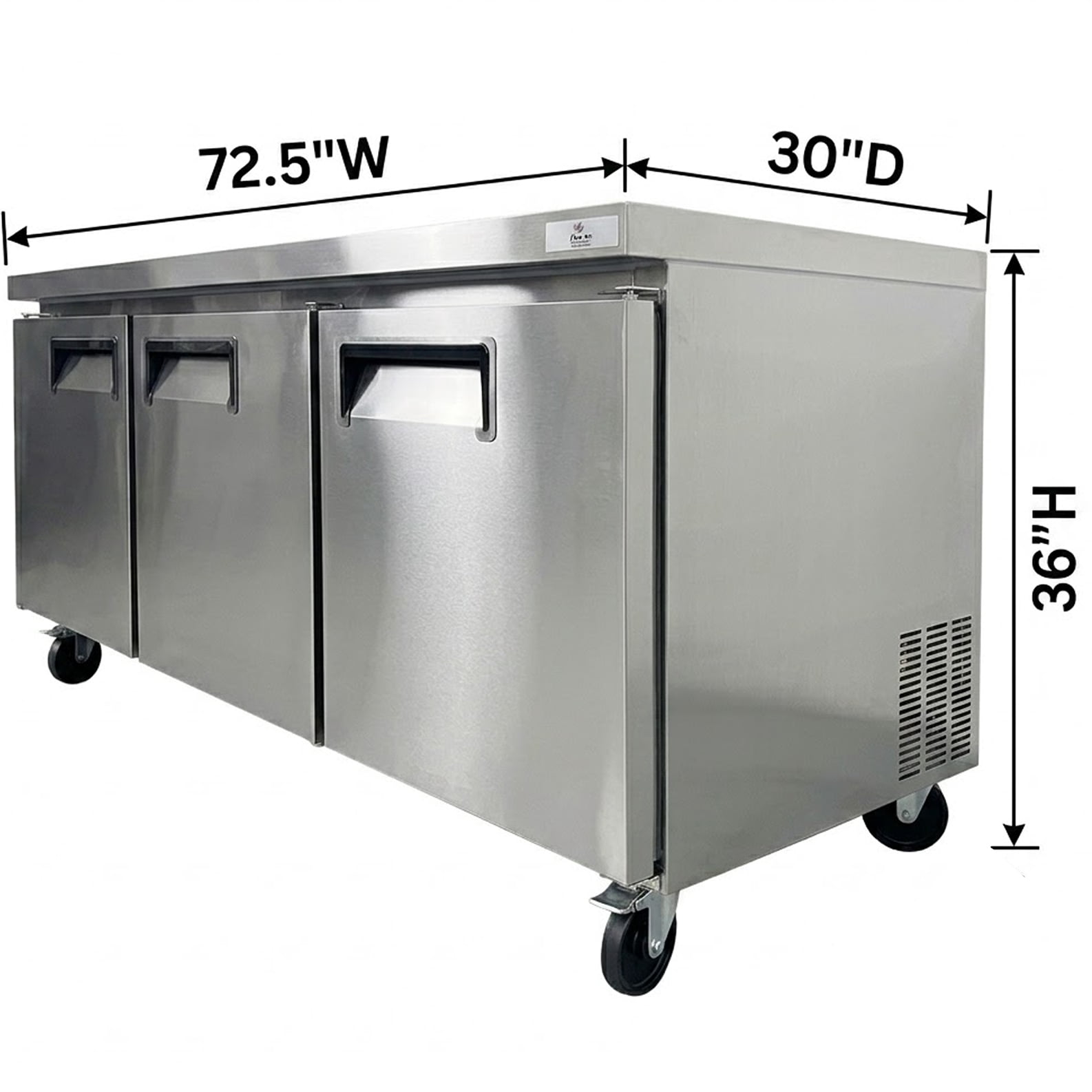 72" NSF Undercounter 3-Door Commercial Refrigerator – 21 Cu.Ft Stainless Steel Worktop Fridge with Auto Defrost & R290 Refrigerant