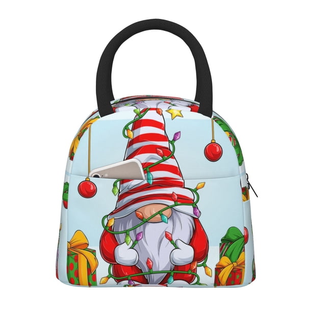 Fotbe Funny Christmas Gnome Bolsa de Almuerzo con Estampado, Lonchera Aislada, Contenedor de Comida Reutilizable Tipo Cooler a Prueba de Fugas
