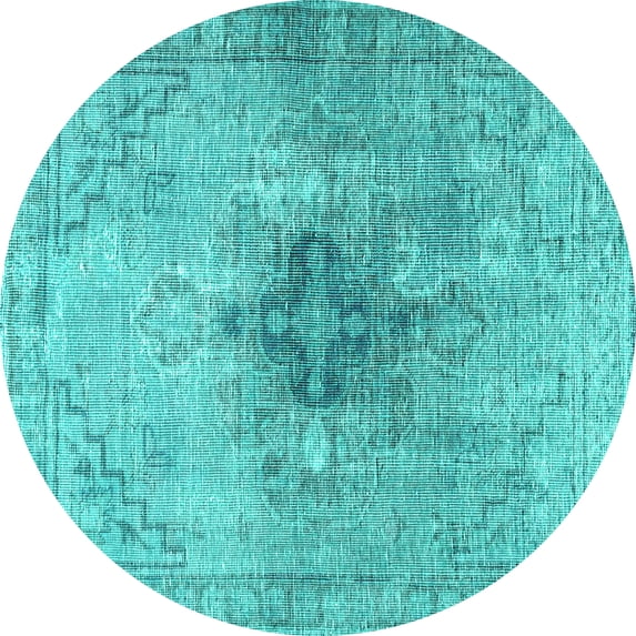 Ahgly Company Machine Washable Indoor Round Persian Turquoise Blue Traditional Area Rugs, 7' Round