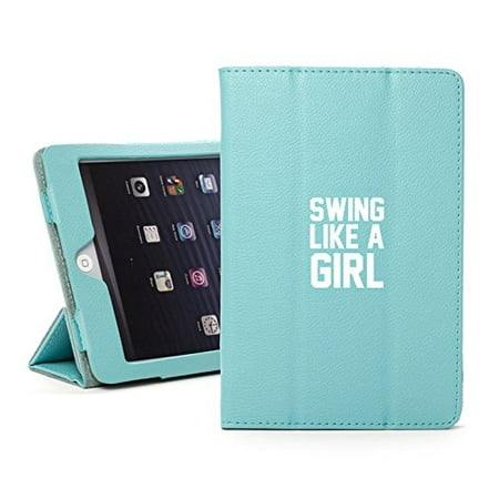 For Apple iPad Mini 4 Faux Leather Magnetic Smart Case Cover Swing Like A Girl Golf Softball Kettlebell (Best Golf Swing App For Ipad)