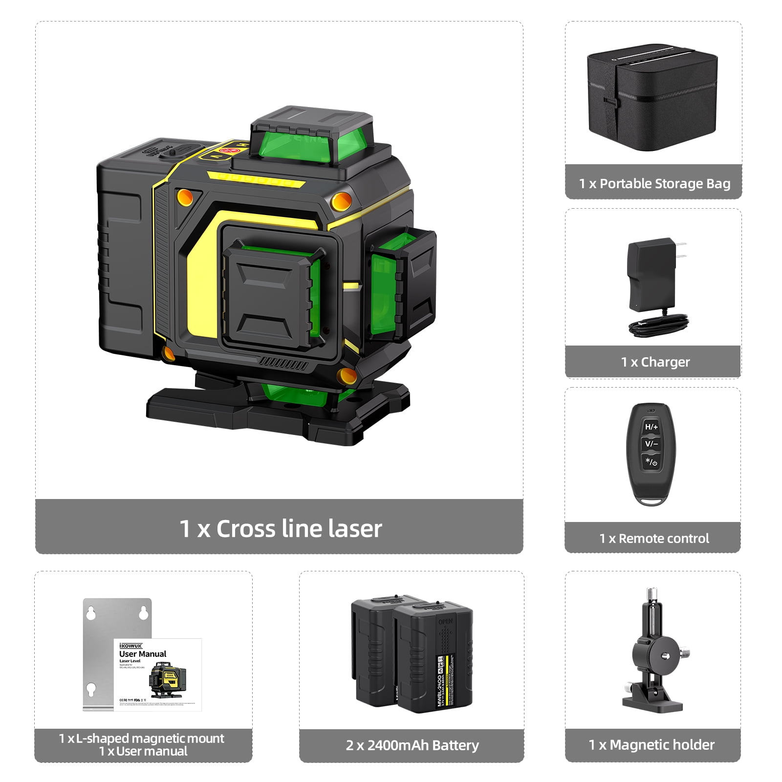 4D 360° Self-Leveling Laser Level, Cross Line Laser Tool for Construction, Home Renovation, and Floor Tile Projects