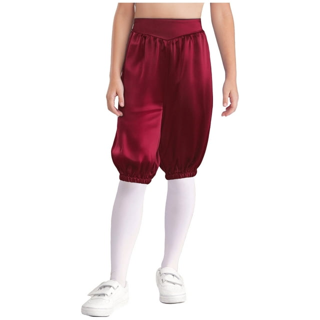 Yhong Childrens Medieval Capri Pants Solid Color Trousers Stage Performance Outfits Burgundy 10