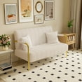 thumbnail image 3 of 59"Beige Teddy Fleece Sofa with Golden Stainless Steel Frame and 2 Throw Pillows, 3 of 7