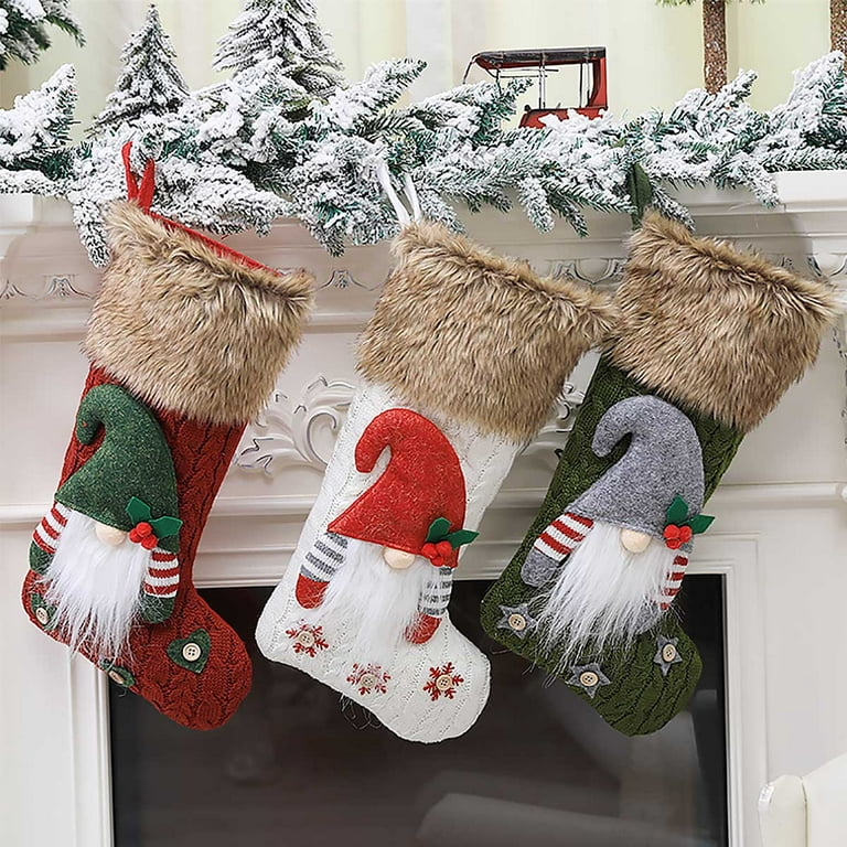 Christmas Stockings Felt Christmas Stockings Decoration Large 3D Gnome Cuff  Gift Bags Decorative Christmas Decor With