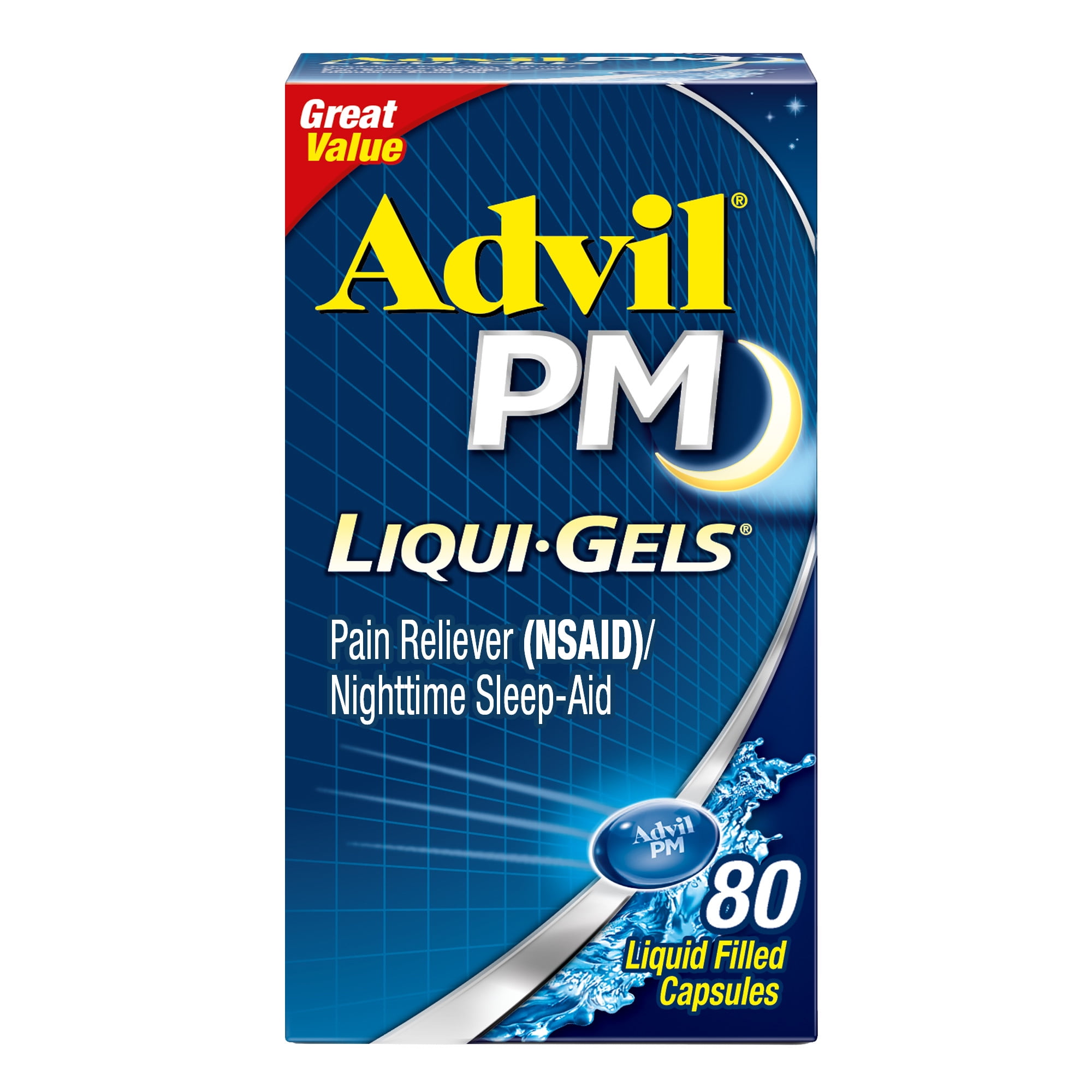 (3 pack) Advil PM Sleep Aid Pain Relievers, Ibuprofen, Diphenhydramine, Liquid Filled Capsule, 80 Count