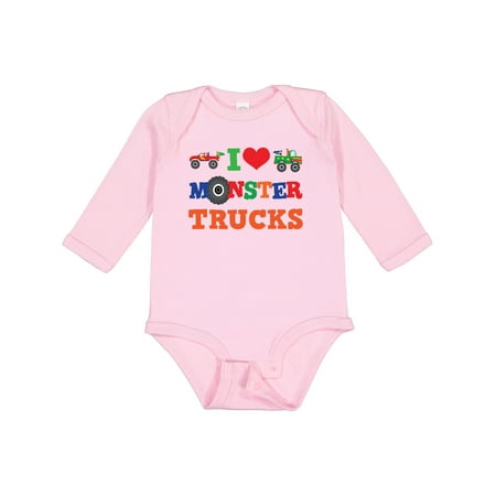 

Inktastic I Love Monster Trucks Gift Baby Boy or Baby Girl Long Sleeve Bodysuit